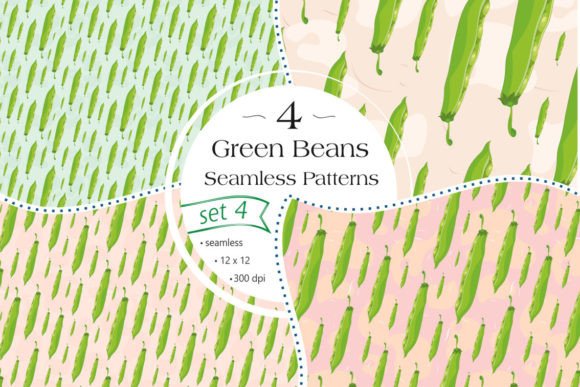 Green Beans Seamless Patterns Set 4
