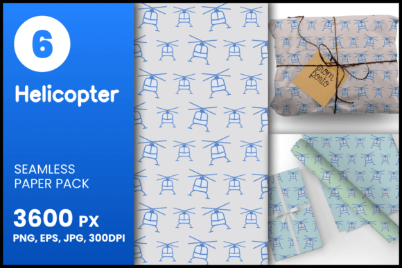 Helicopter Seamless Patterns – 6 Designs in JPG, PNG, EPS for Creative Projects