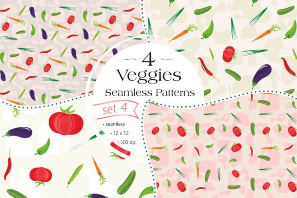 Veggies Seamless Patterns Set 4: A Versatile Resource for Creative Projects