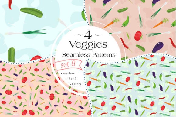 Veggies Seamless Patterns Set 8: A Versatile Digital Paper Pack for Creative Projects
